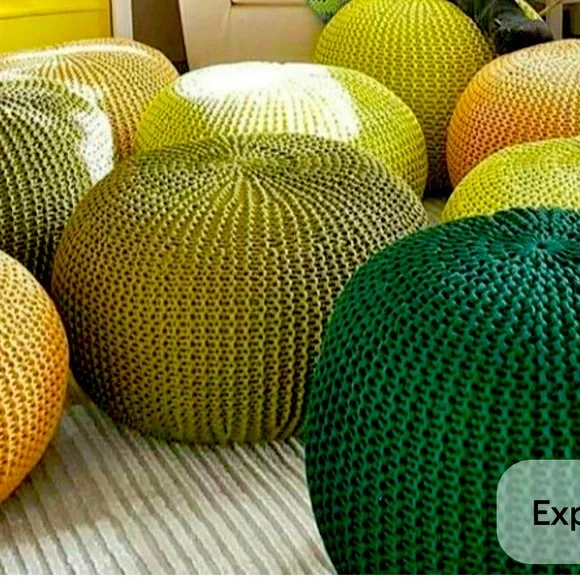 Set of 3 NEW Knitted Poufs Olive, Light Gray and Cream! - Picture 1 of 5